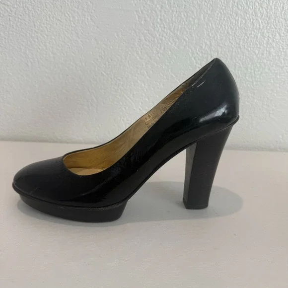 Vintage Coach Womens Pump Size 9 Black Patent Block Heel Platform Shoe Mob Wife - Picture 5 of 13